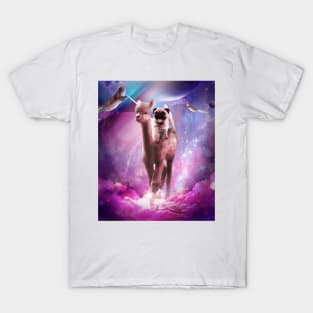 Funny Space Pug Riding On Alpaca Unicorn T-Shirt